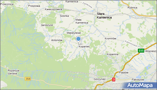 mapa Kopaniec, Kopaniec gmina Stara Kamienica na mapie Targeo